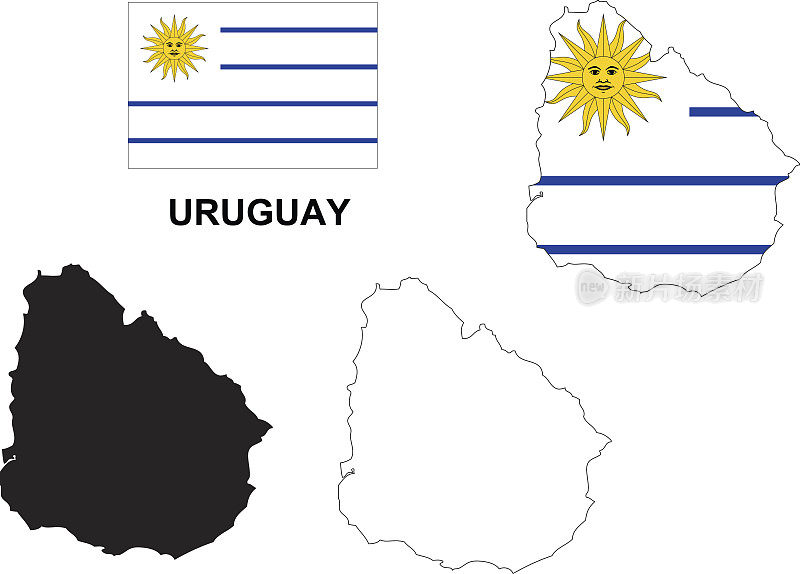 乌拉圭地图矢量，乌拉圭旗帜矢量，孤立的乌拉圭