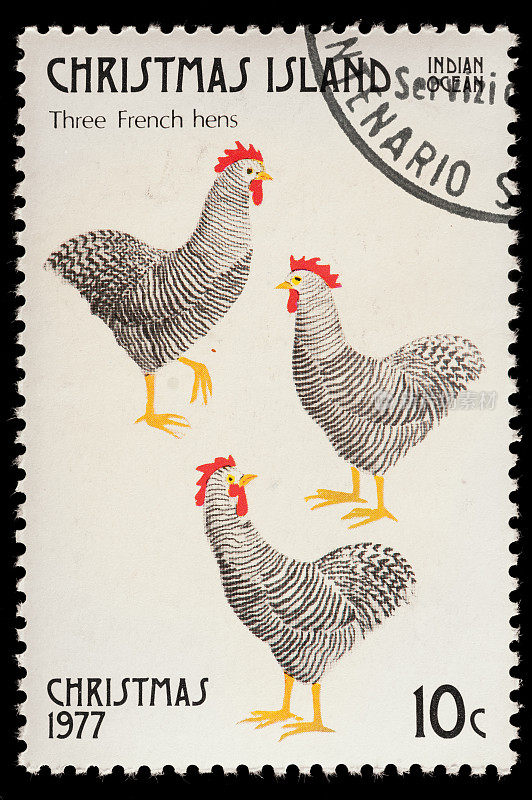 圣诞十二天邮资邮票三只鸡