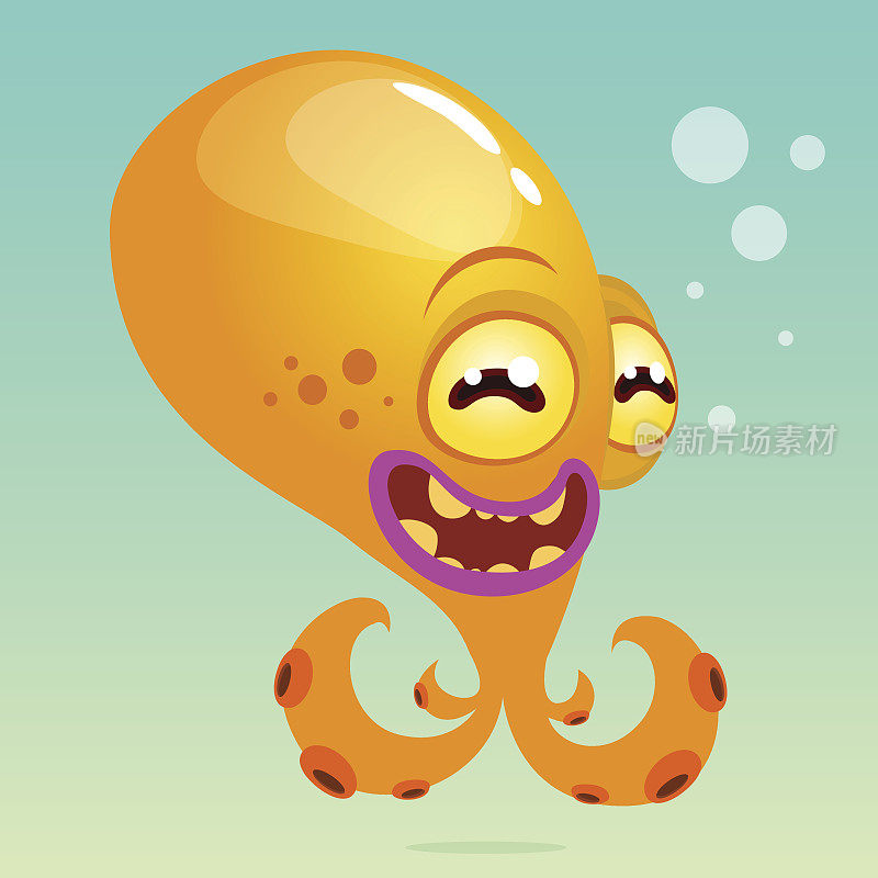 可爱的卡通章鱼。矢量万圣节黄色章鱼