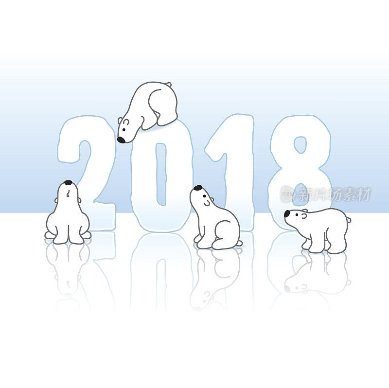 2018年四只北极熊在冰天雪地里