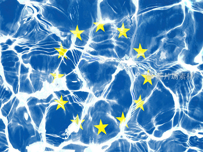 涟漪水面下的欧盟旗帜