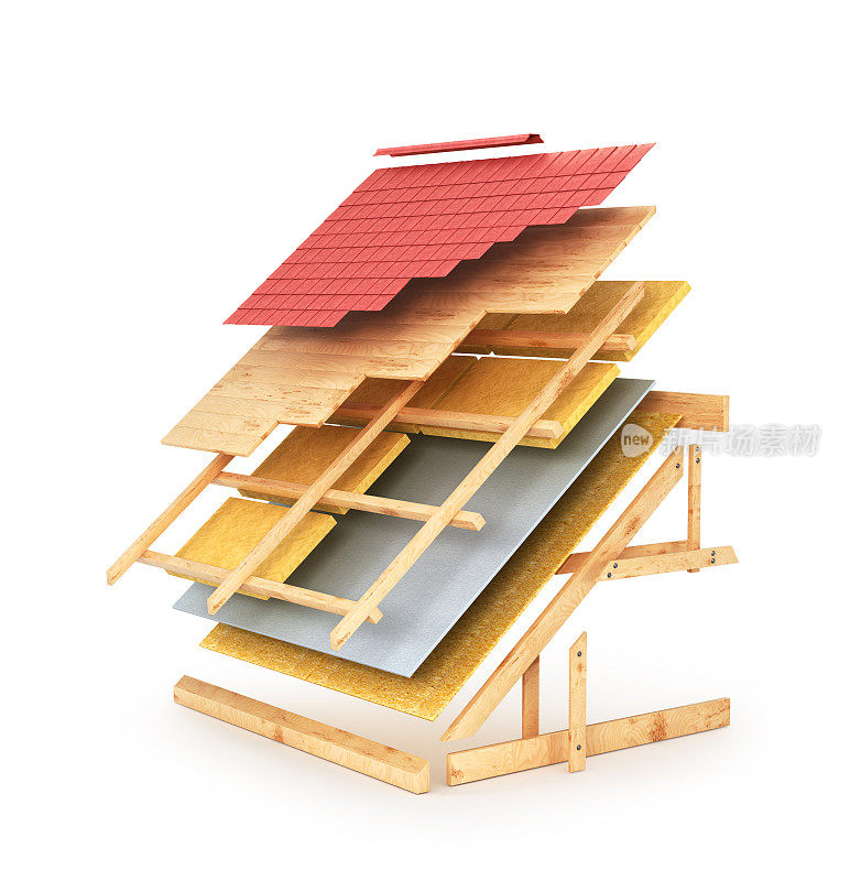 房屋屋顶技术细节。三维演示