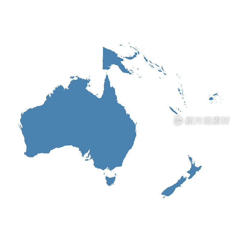 澳大利亚和大洋洲地图。平面向量
