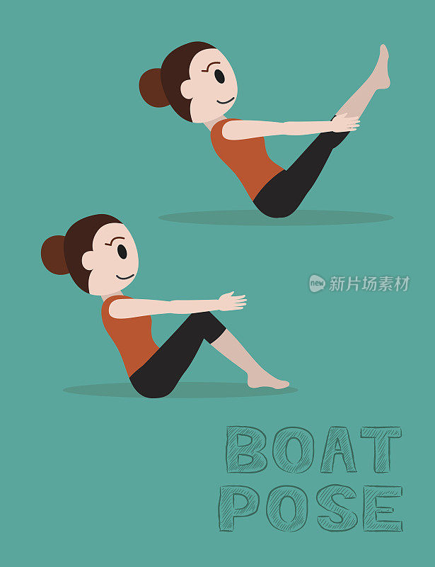 瑜伽船姿态卡通矢量插图