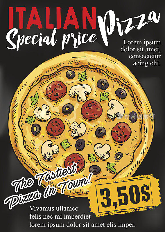 比萨饼黑板海报的快餐设计