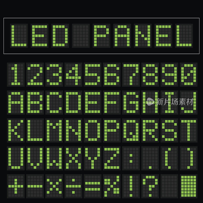 绿色数字方形led字体显示与样本面板
