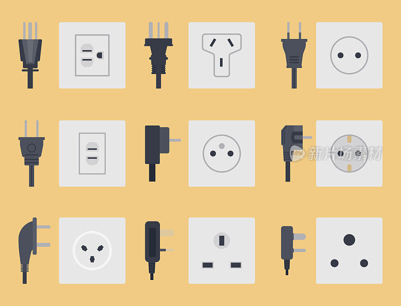 电源插座矢量图能源插座电源插头欧洲电器内部图标