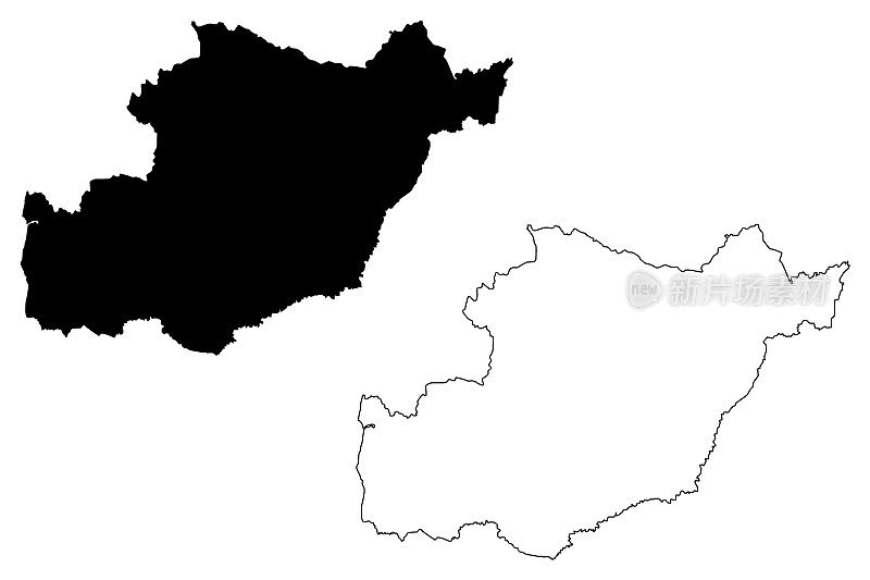 贝雅区(葡萄牙共和国)地图矢量插图，贝雅草稿地图