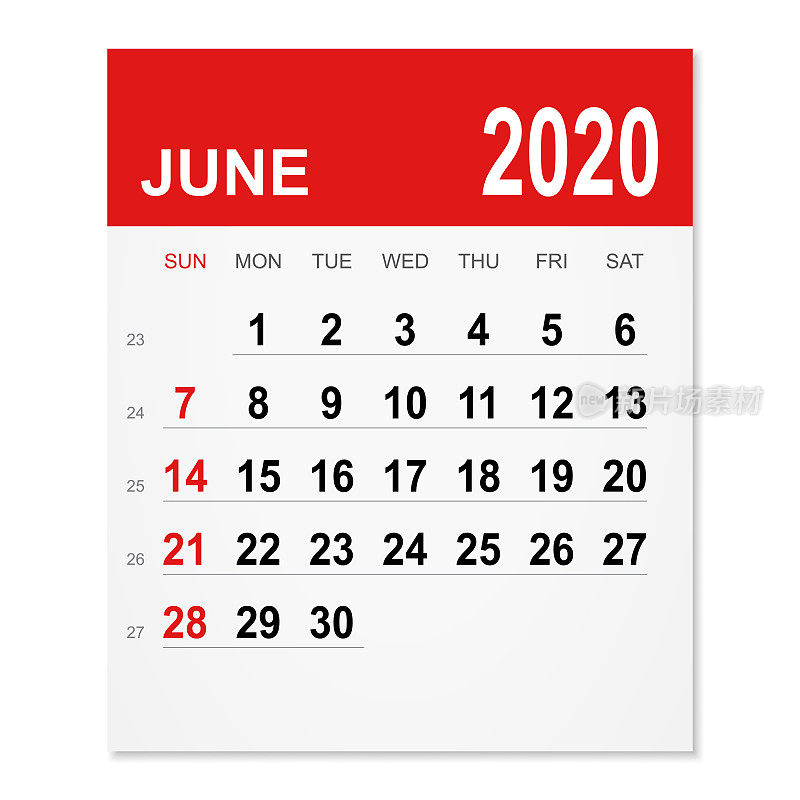 2020年6月日历