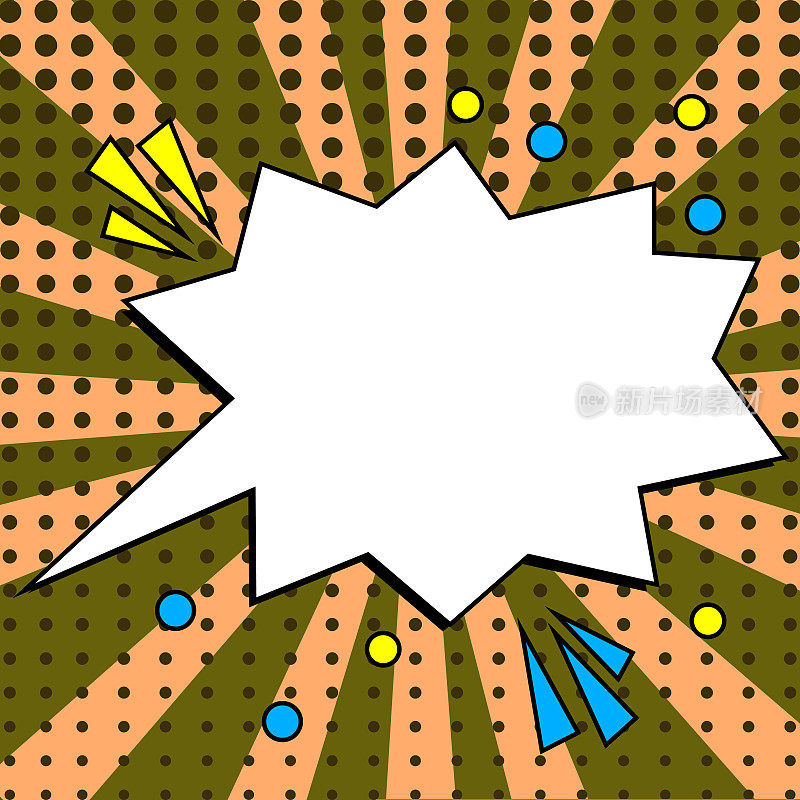 漫画空白语音泡泡与复制空间在圆形颜色背景设计。爆炸框架中的空模板代表广告和推广业务。