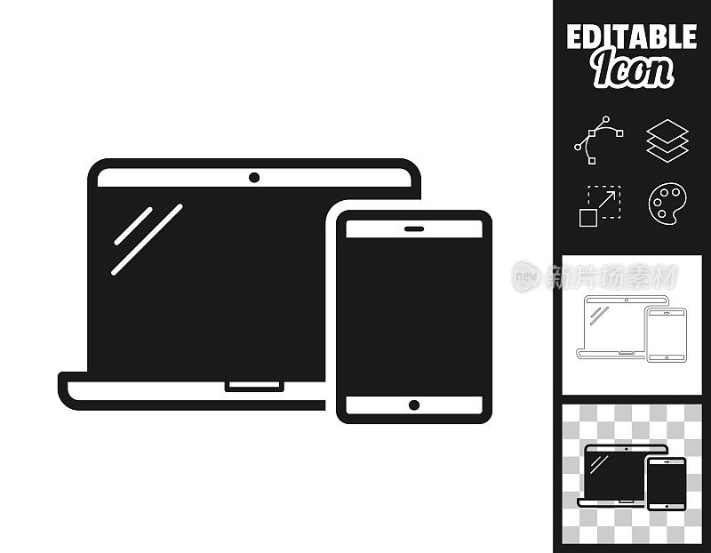 笔记本电脑和平板电脑。图标设计。轻松地编辑