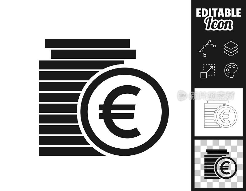 欧元硬币堆栈。图标设计。轻松地编辑