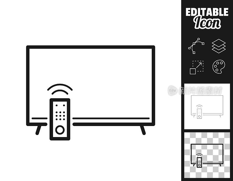 电视和遥控器。图标设计。轻松地编辑