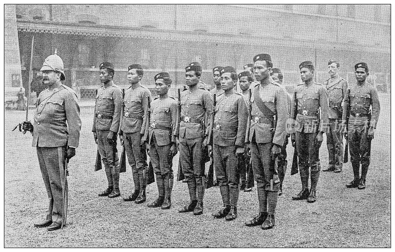 古老的形象:殖民士兵在伦敦，婆罗洲
