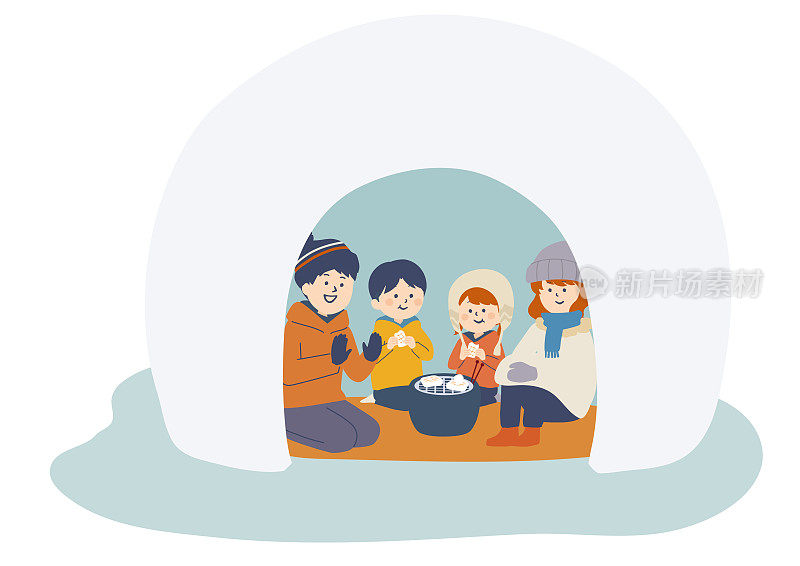 一个家庭在冰屋消磨时光的插图