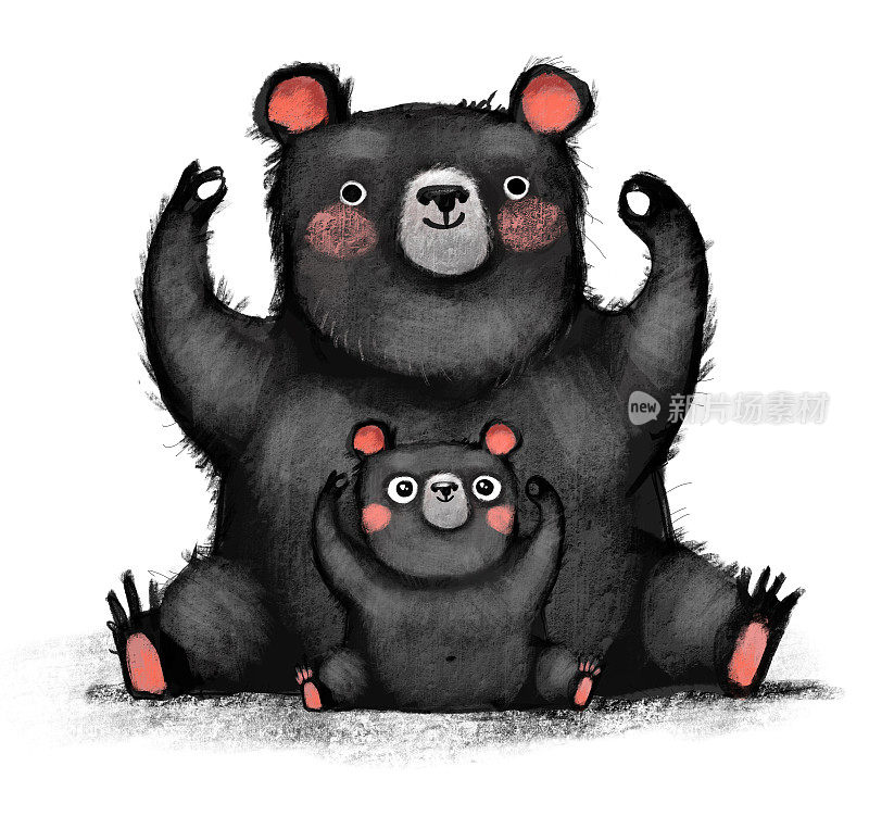 可爱的手绘熊瑜伽普拉提运动员微笑卡通人物毛茸茸的幼稚的野生动物
