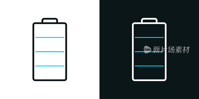 电池。黑色或白色背景上的双色线条图标-可编辑笔触
