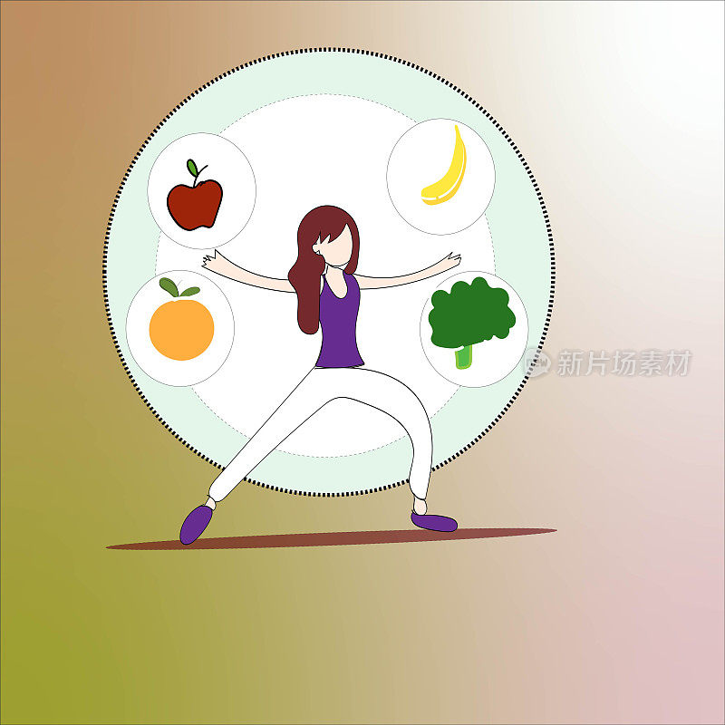 手里拿着蔬菜和水果的女人。健康饮食，饮食概念，生食饮食，素食。