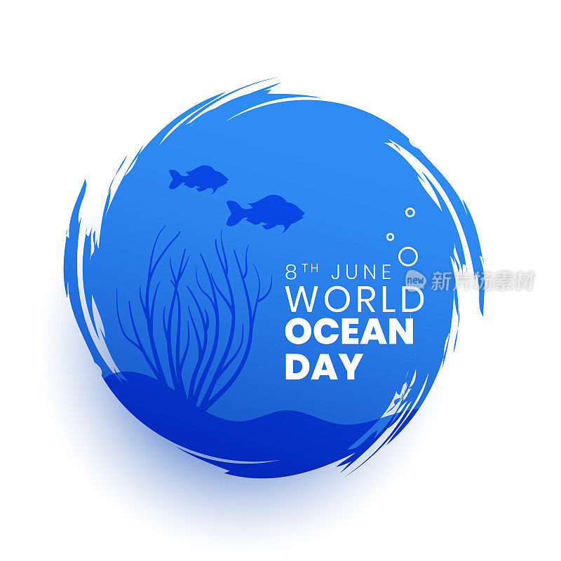 世界海洋日活动背景，蓝色海景和水生生物