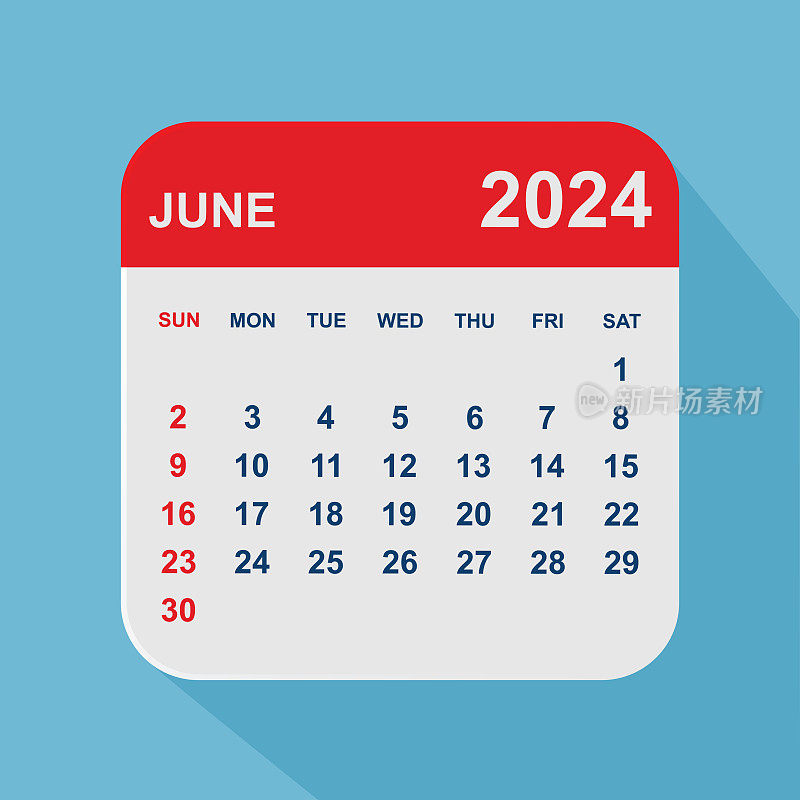 2024年6月。日历规划设计模板。一周从周日开始。业务矢量图