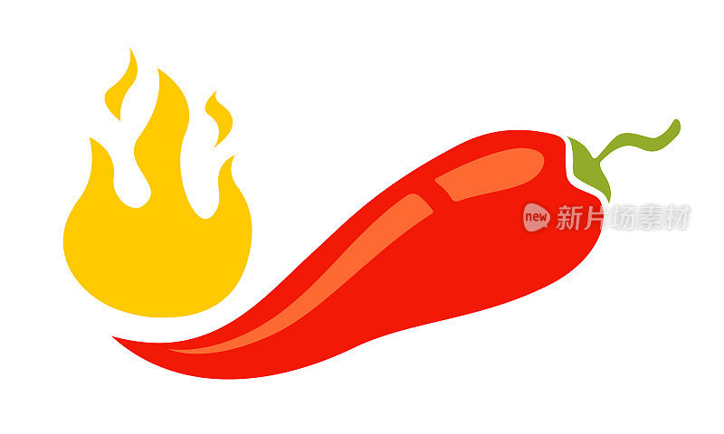 矢量插图辣辣椒与火焰。墨西哥或泰国食物中的卡通红辣椒。