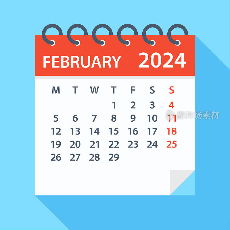 2024年2月-日历。一周从周一开始