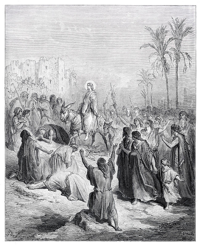 耶稣基督骑着驴凯旋进入耶路撒冷