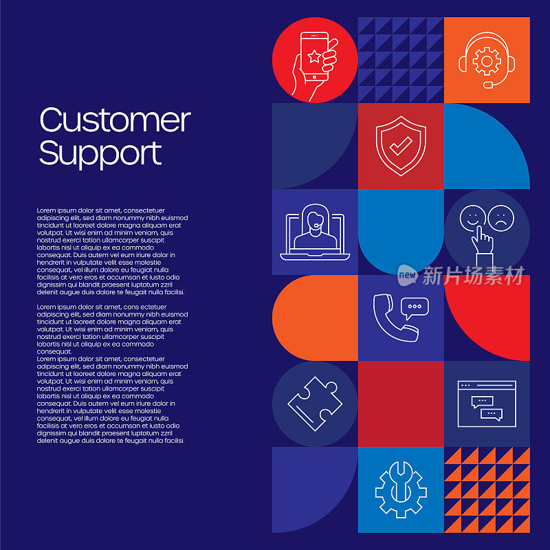 客户支持相关设计与线图标。简单轮廓符号图标。支持，解决方案，联系，协助，帮助台