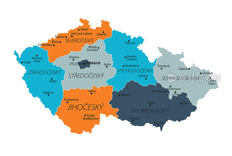 捷克共和国地图。捷克矢量彩色地图