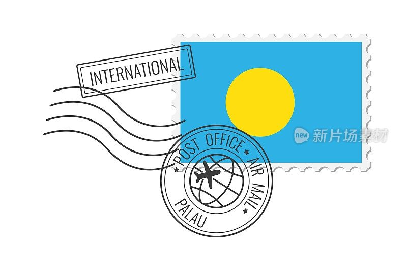 帕劳邮票。明信片矢量插图与帕劳国旗孤立的白色背景。