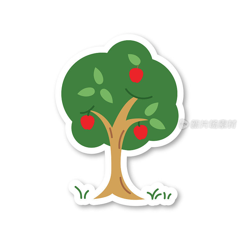 苹果树-农业贴纸图标在一个透明的背景上的平面颜色