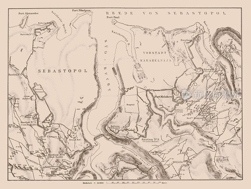 1855年9月8日风暴发生时，塞瓦斯托波尔南部的攻防工事地图