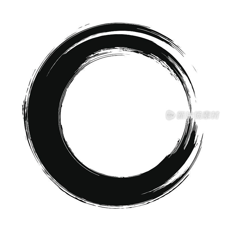 Grunge手绘的黑色画笔圈形状。弧形刷圣
