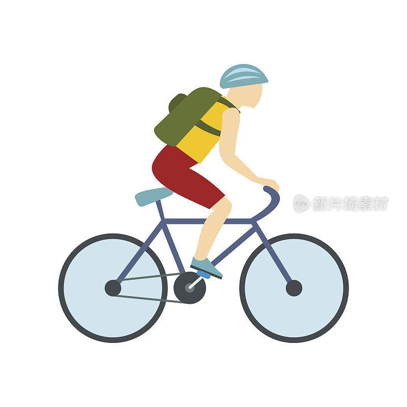 游客背着背包骑自行车