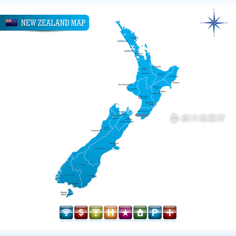 新西兰矢量地图