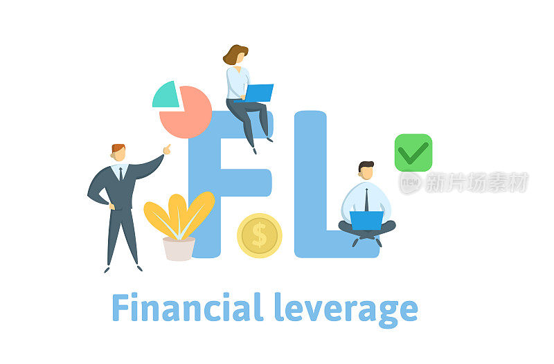 FL,财务杠杆。概念与关键字，字母和图标。平面向量插图。孤立在白色背景上。