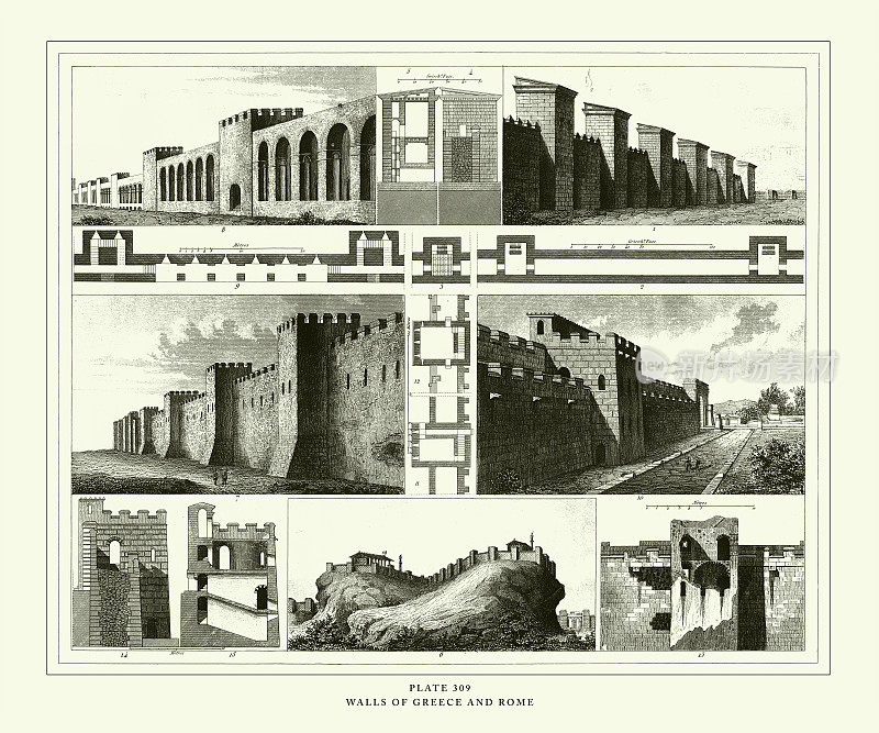 雕刻古董，希腊和罗马的墙壁雕刻古董插图，1851年出版