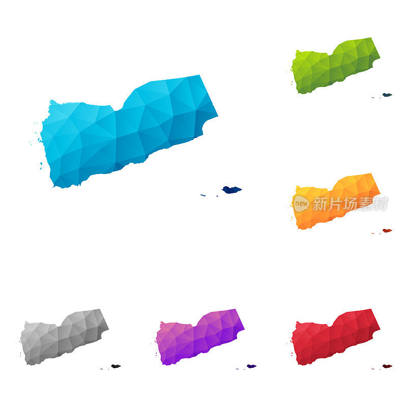 也门地图在低多边形风格-彩色多边形几何设计