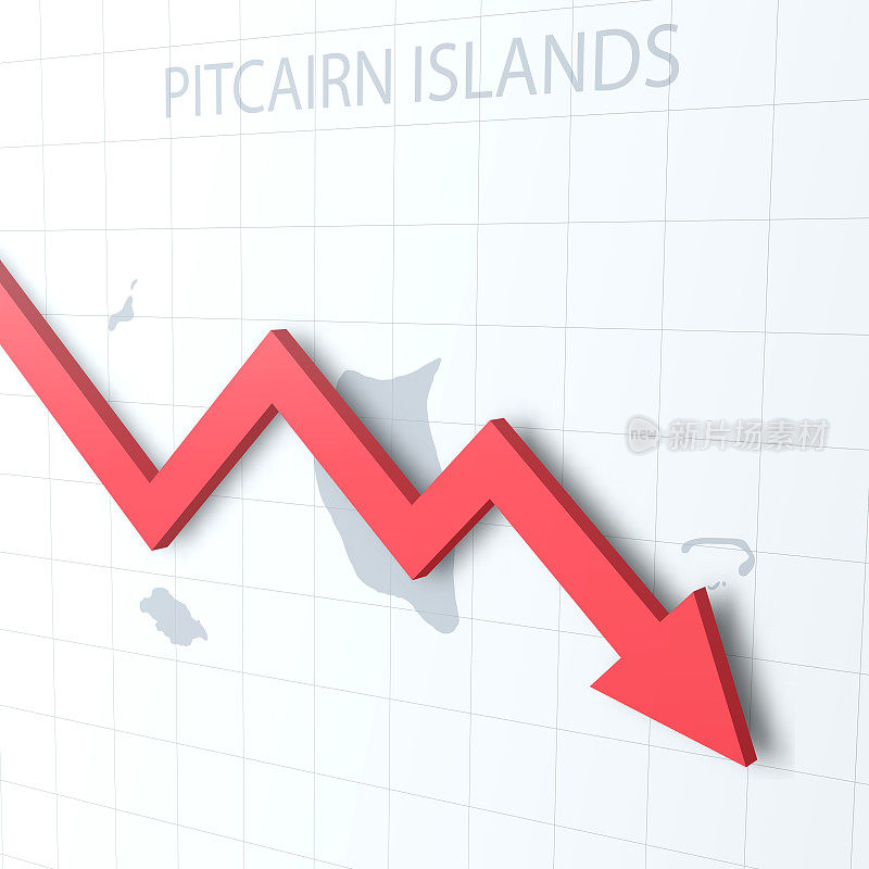 下落的红色箭头，皮特凯恩群岛地图为背景