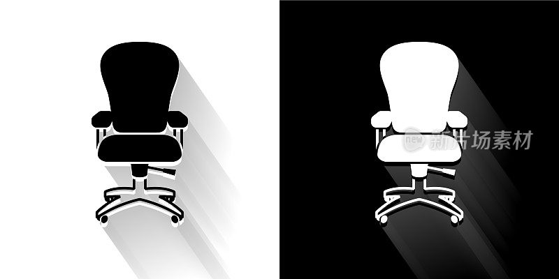 黑色和白色办公室椅子与长影子图标