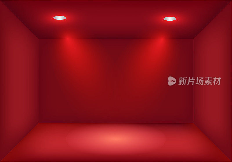 逼真的3d红色灯箱与交叉聚光灯或投影仪。