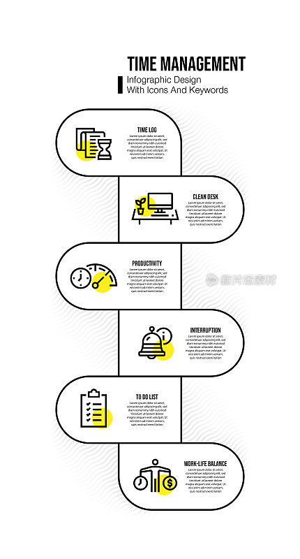 信息图表设计模板与时间管理关键字和图标