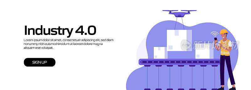 工业4.0概念矢量插图网站横幅，广告和营销材料，在线广告，业务演示等。