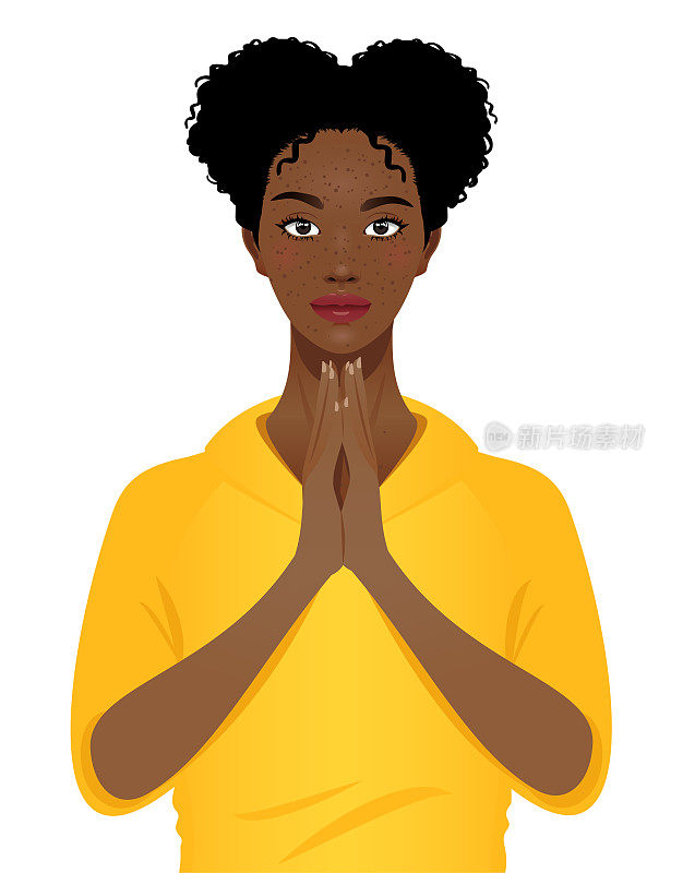 年轻黑人妇女在祈祷