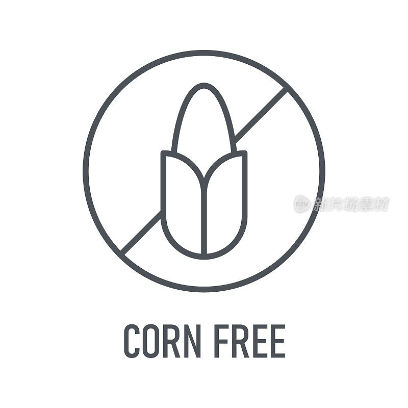 玉米是免费的。自然产品。过敏原。食物不耐受。电脑图标,标签。贴纸。矢量插图。