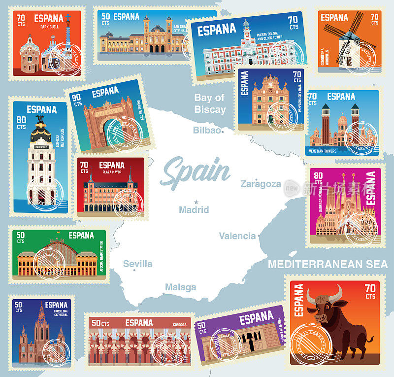 西班牙邮票及地图