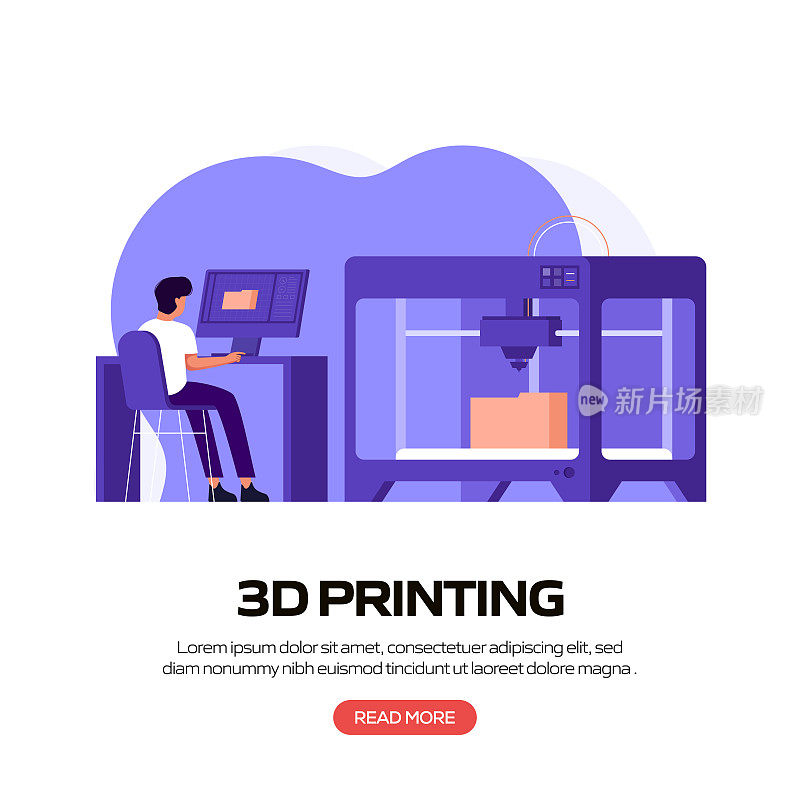 3D打印技术概念矢量插图网站横幅，广告和营销材料，在线广告，商业演示等。