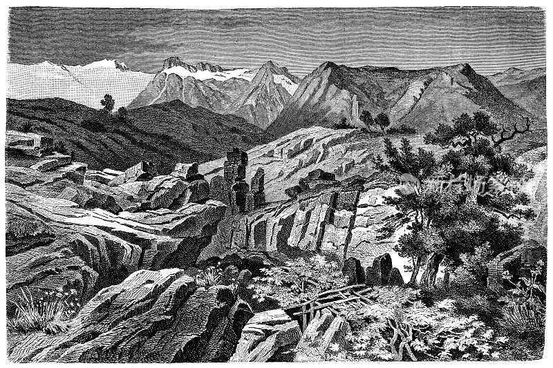 喀斯特景观来自于里雅斯特地区，喀斯特是由可溶性岩石如石灰石、白云石和石膏溶蚀形成的地形