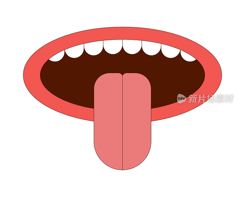 嘴与突出的舌头矢量插图在平面卡通风格孤立