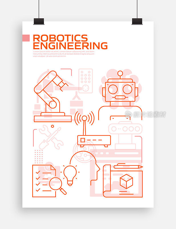机器人工程相关的现代线条风格矢量插图